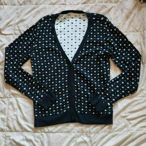 Merona Vintage black & white cardigan Sz M 100% Cotton Preppy Polka Dots